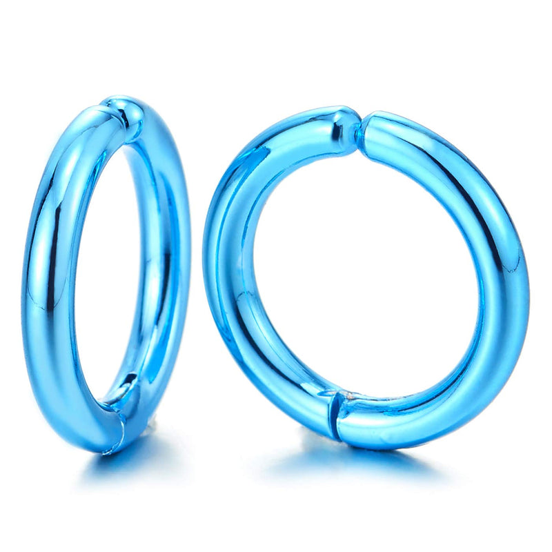 Pair Teal Blue Plain Huggie Hinged Hoop Earrings Non-Piercing Clip On Earrings for Men Women, Cool - COOLSTEELANDBEYOND Jewelry