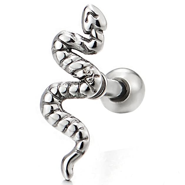 Pair Tiny Thin Small Stainless Steel Snake Stud Earrings for Mens Women, Screw Back - COOLSTEELANDBEYOND Jewelry