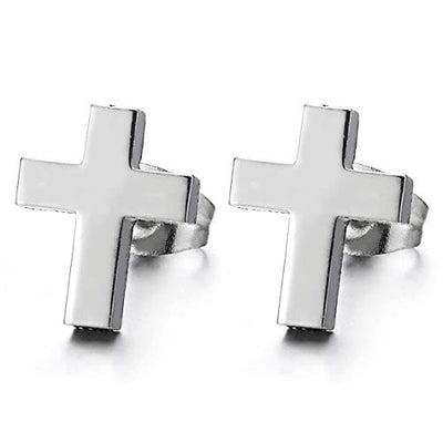 Pair Unisex Man and Women Plain Cross Stud Earrings of Stainless Steel - coolsteelandbeyond