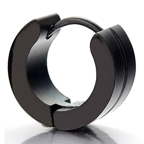 Pair Unisex Mens Women Black Huggie Hinged Hoop Earrings of Stainless Steel - COOLSTEELANDBEYOND Jewelry