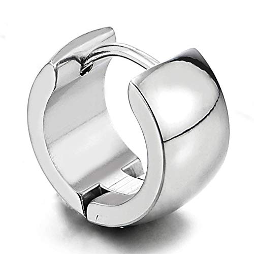 Pair Unisex Mens Womens Stainless Steel Curved Surface Huggie Hinged Hoop Earrings Classic, Polished… - coolsteelandbeyond