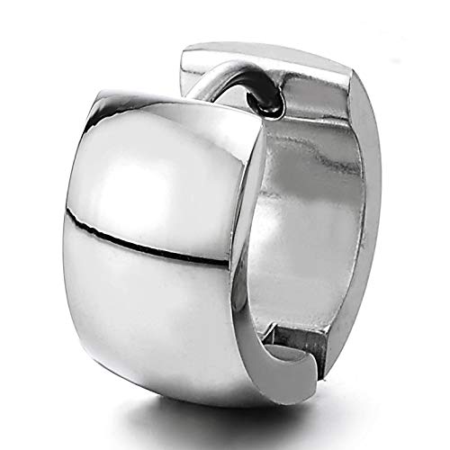 Pair Unisex Mens Womens Stainless Steel Curved Surface Huggie Hinged Hoop Earrings Classic, Polished… - coolsteelandbeyond