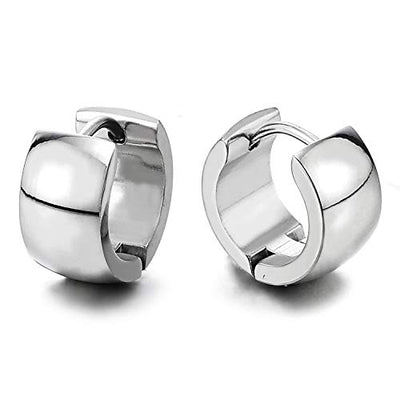 Pair Unisex Mens Womens Stainless Steel Curved Surface Huggie Hinged Hoop Earrings Classic, Polished… - coolsteelandbeyond