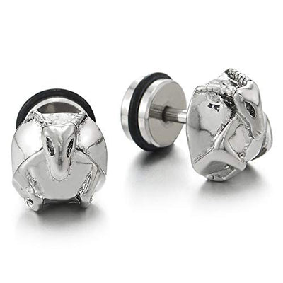 Pair Unisex Mens Womens Stainless Steel Goat Dome Stud Earrings, Screw Back, New Style - coolsteelandbeyond