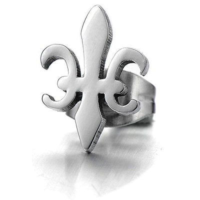 Pair Unisex Plain Fleur De Lis Stud Earrings of Stainless Steel for Man and Women - coolsteelandbeyond