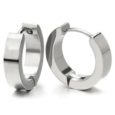 Pair Unisex Stainless Steel Huggie Hinged Hoop Earrings for Men Women, Polished - coolsteelandbeyond