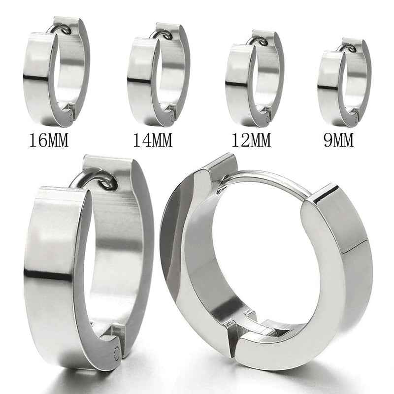 Pair Unisex Stainless Steel Huggie Hinged Hoop Earrings for Men Women, Polished - coolsteelandbeyond