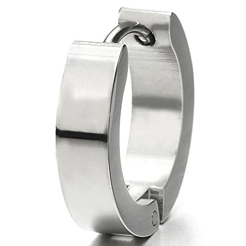 Pair Unisex Stainless Steel Huggie Hinged Hoop Earrings for Men Women, Polished - coolsteelandbeyond