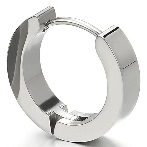 Pair Unisex Stainless Steel Huggie Hinged Hoop Earrings for Men Women, Polished - coolsteelandbeyond