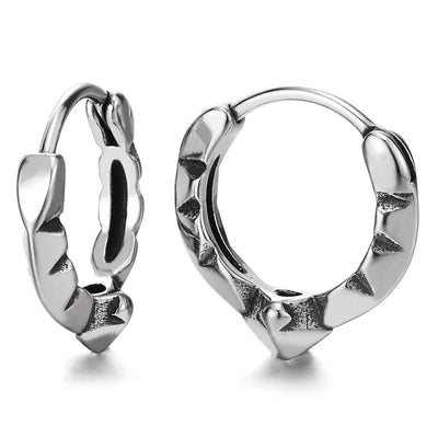 Pair Unisex Stainless Steel Vintage Grooved Pointed Shape Huggie Hinged Hoop Earrings for Women - COOLSTEELANDBEYOND Jewelry