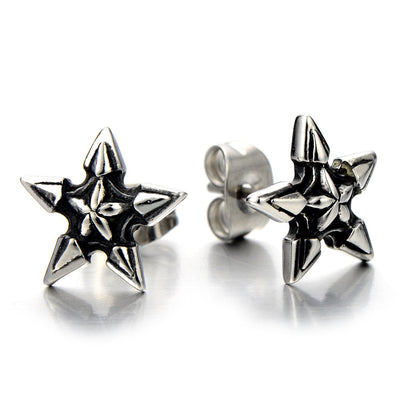 Pair Vintage Stainless Steel Pentagram Stud Earrings for Man and Women - COOLSTEELANDBEYOND Jewelry
