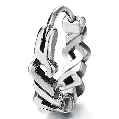 Pair Vintage Zip Zap Braided Circle Huggie Hinged Hoop Earrings Stainless Steel, Unisex Men Women - COOLSTEELANDBEYOND Jewelry