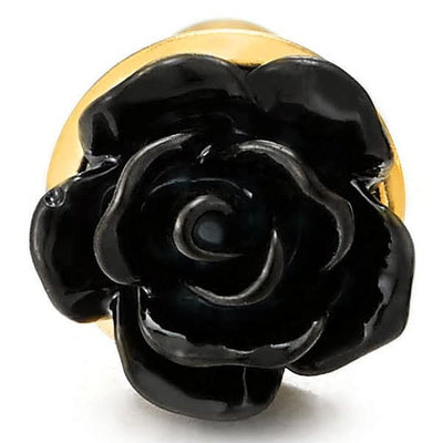 Pair Women Black Rose Flower Stud Earrings of Stainless Steel Gold Color, Screw Back, Unique - COOLSTEELANDBEYOND Jewelry