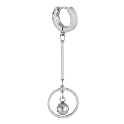 Pair Women Steel Huggie Hinged Hoop Earrings with Long Dangling Circle and Ball, New Style - COOLSTEELANDBEYOND Jewelry