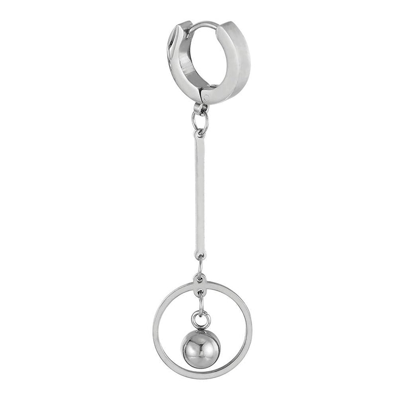 Pair Women Steel Huggie Hinged Hoop Earrings with Long Dangling Circle and Ball, New Style - COOLSTEELANDBEYOND Jewelry