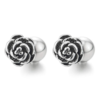 Pair Women Vintage Rose Flower Stud Earrings of Stainless Steel, Screw Back, Unique - COOLSTEELANDBEYOND Jewelry