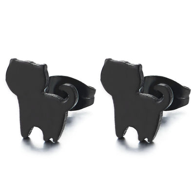 Pair Womens Black Flat Kitty Cat Stud Earrings Stainless Steel, Lovely - COOLSTEELANDBEYOND Jewelry