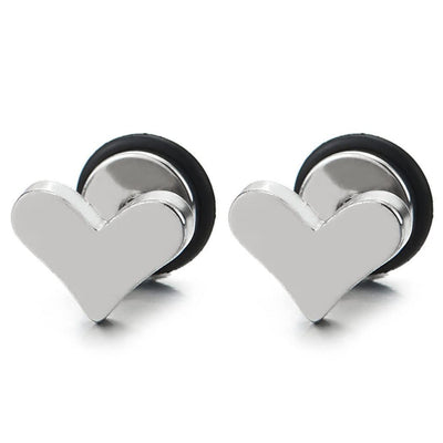 Pair Womens Polished Flat Heart Stud Earrings Stainless Steel, Screw Back - COOLSTEELANDBEYOND Jewelry