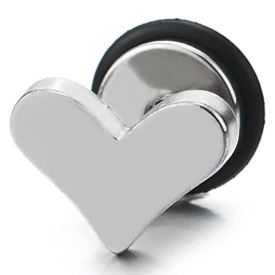 Pair Womens Polished Flat Heart Stud Earrings Stainless Steel, Screw Back - COOLSTEELANDBEYOND Jewelry