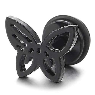 Pair Womens Stainless Steel Black Butterfly Stud Earrings, Screw Back, Exquisite - COOLSTEELANDBEYOND Jewelry