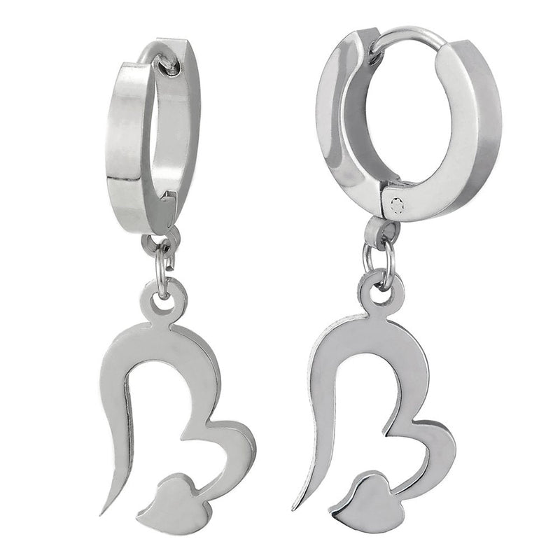 Pair Womens Stainless Steel Huggie Hinged Hoop Earrings with Dangling Double Irregular Hearts - COOLSTEELANDBEYOND Jewelry