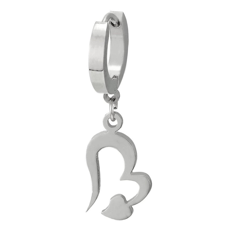 Pair Womens Stainless Steel Huggie Hinged Hoop Earrings with Dangling Double Irregular Hearts - COOLSTEELANDBEYOND Jewelry