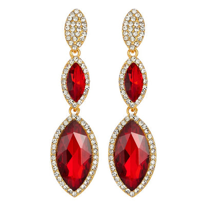 Party Prom Banquet Dress Red Marquise Crystal Navette Long Dangle Drop Gold Statement Earrings - COOLSTEELANDBEYOND Jewelry