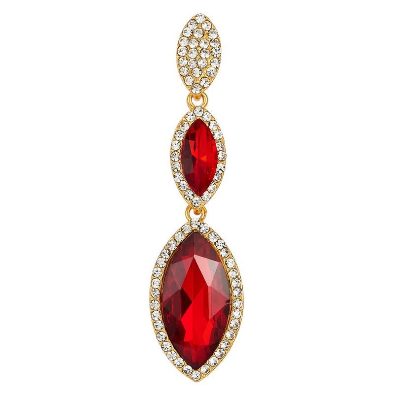 Party Prom Banquet Dress Red Marquise Crystal Navette Long Dangle Drop Gold Statement Earrings - COOLSTEELANDBEYOND Jewelry