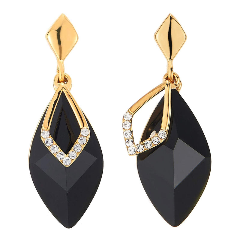 Prom Banquet Party Black Marquise Crystal Rhinestone Rhombus Dangle Drop Gold Statement Earrings - COOLSTEELANDBEYOND Jewelry