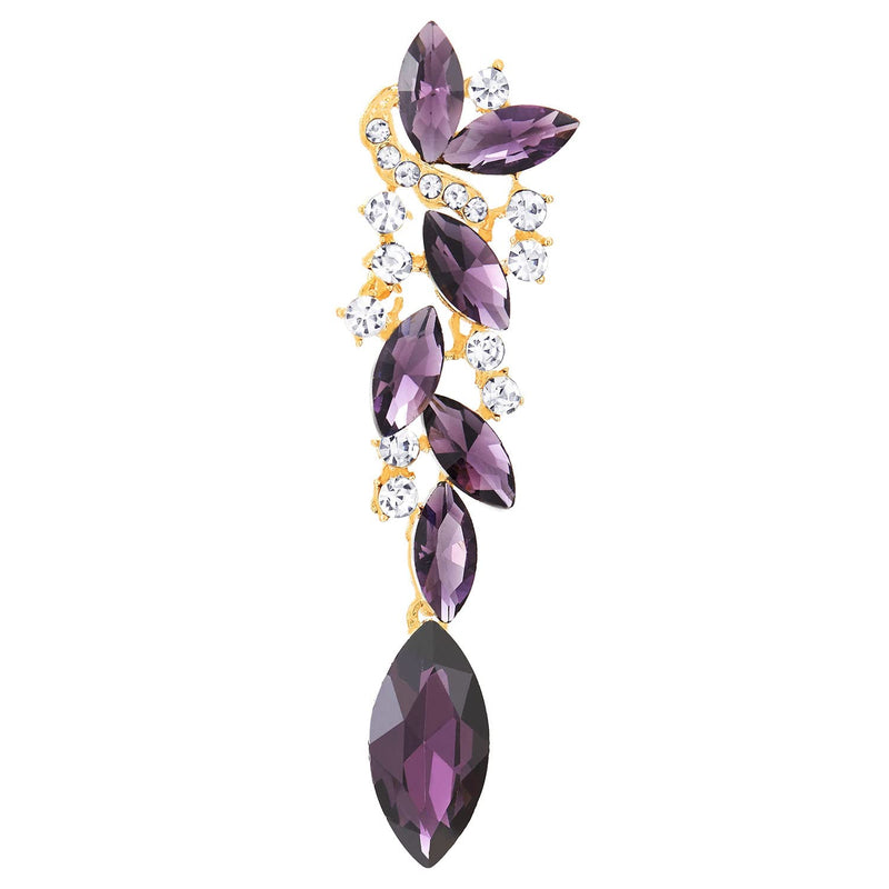 Purple Violet Art Deco Prom Rhinestone Marquise Cluster Chandelier Long Dangle Statement Earrings - COOLSTEELANDBEYOND Jewelry