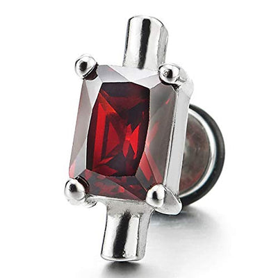 Rectangle Red Crystal Stick Bar Stud Earrings for Men and Women, Stainless Steel, Screw Back, 2pcs - coolsteelandbeyond