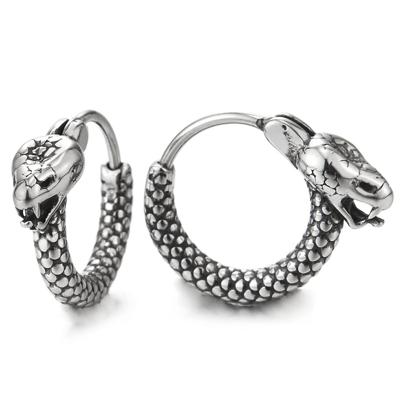 Retro Style Vintage Snake Scales Huggie Hinged Hoop Earrings for Men Womens, Stainless Steel - COOLSTEELANDBEYOND Jewelry