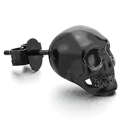 Rock Punk Gothic Small Stainless Steel Black Skull Stud Earrings for Men Women, 2 pcs - coolsteelandbeyond