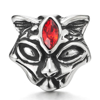 Rock Punk Men Women Stainless Steel Vintage Fox Head Stud Earrings with Red Marquise Cubic Zirconia - coolsteelandbeyond