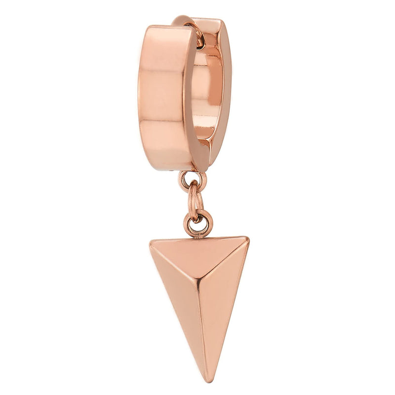 Rose Gold Dangling Triangle Pyramid Huggie Hinged Earrings for Men Women, Stainless Steel, 2pcs - COOLSTEELANDBEYOND Jewelry