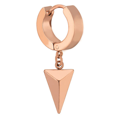 Rose Gold Dangling Triangle Pyramid Huggie Hinged Earrings for Men Women, Stainless Steel, 2pcs - COOLSTEELANDBEYOND Jewelry