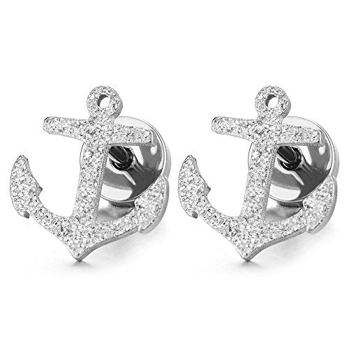 Satin Marine Anchor Stud Earrings for Men and Women Stainless Steel, Screw Back, 2pcs - coolsteelandbeyond