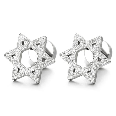 Satin Star of David Mens Womens Stud Earrings in Stainless Steel, Screw Back, 2 pcs - coolsteelandbeyond