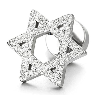 Satin Star of David Mens Womens Stud Earrings in Stainless Steel, Screw Back, 2 pcs - coolsteelandbeyond