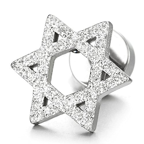 Satin Star of David Mens Womens Stud Earrings in Stainless Steel, Screw Back, 2 pcs - coolsteelandbeyond