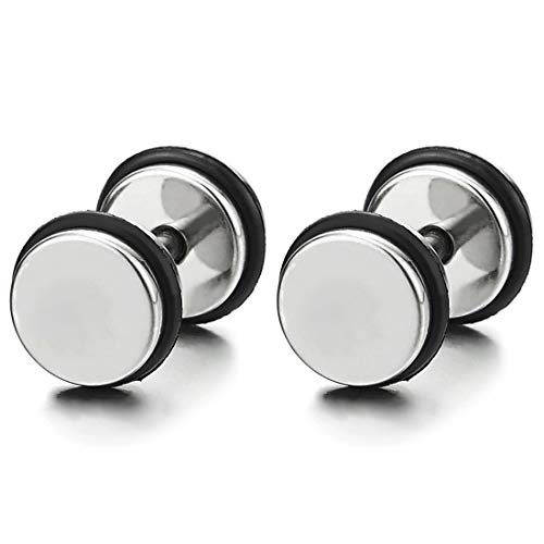 Screw Rubber Ring Circle Stud Earrings Men Women Steel Cheater Fake Ear Plugs Gauges Illusion Tunnel - coolsteelandbeyond