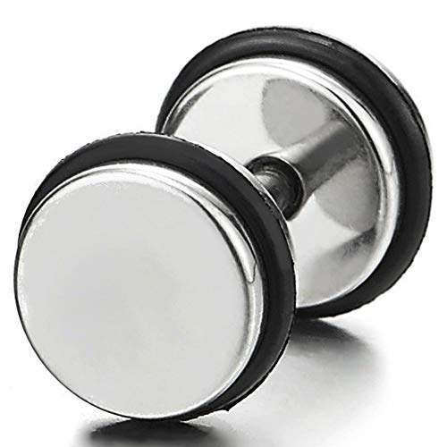 Screw Rubber Ring Circle Stud Earrings Men Women Steel Cheater Fake Ear Plugs Gauges Illusion Tunnel - coolsteelandbeyond