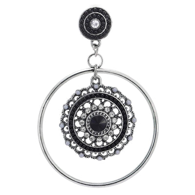 Silver Black Statement Stud Earrings Rhinestone Gem Stone Cluster Flower Circles Large Drop Bohemian - COOLSTEELANDBEYOND Jewelry