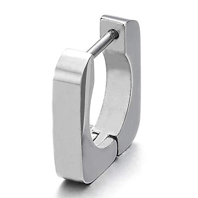 Small Plain Flat Open Square Huggie Hinged Hoop Earrings for Men Women, Stainless Steel - coolsteelandbeyond