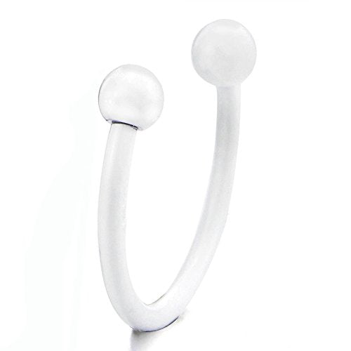 Small Stainless Steel White Bead Half Hoop Huggie Hinged Earrings for Men Women, Screw Back, 2pcs - coolsteelandbeyond