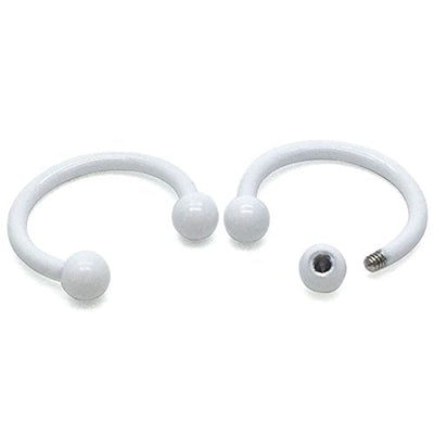 Small Stainless Steel White Bead Half Hoop Huggie Hinged Earrings for Men Women, Screw Back, 2pcs - coolsteelandbeyond