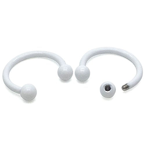Small Stainless Steel White Bead Half Hoop Huggie Hinged Earrings for Men Women, Screw Back, 2pcs - coolsteelandbeyond
