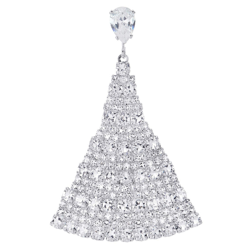 Sparkling Art Deco Dress Banquet Rhinestones Crystal Pave Sector Large Dangle Statement Earrings - COOLSTEELANDBEYOND Jewelry