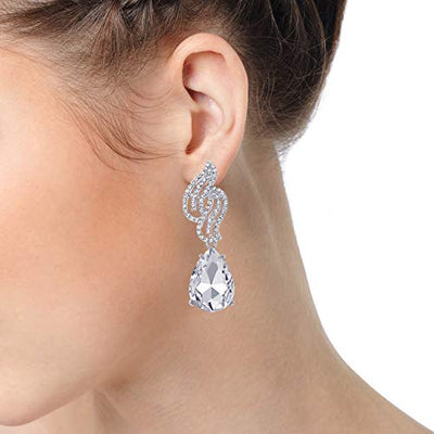 Sparkling Crystal Rhinestone Cluster Chandelier Leaf Teardrop Long Dangle Statement Earring Bridal - COOLSTEELANDBEYOND Jewelry