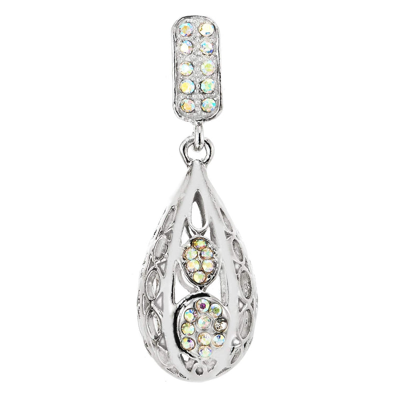 Sparkling Rainbow Rhinestone Cluster Filigree Hollow Teardrop Ball Dangle Statement Earring Bridal - COOLSTEELANDBEYOND Jewelry
